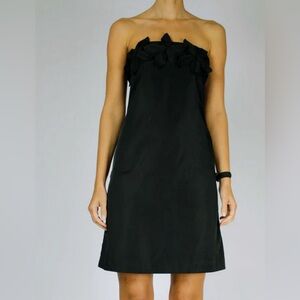 SINEQUANONE black strapless mini dress with flower appliqués on front bo…